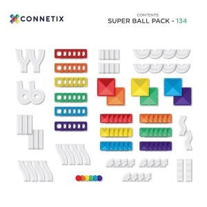 Connetix Super Ball Run Pack – set magnetic de 134 piese cu tuburi transparente și magneți puternici, ideal pentru învățare STEAM prin construcții și mișcare.