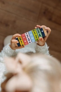 Calculator rulant din lemn Educate 1x1 cu cilindri rotativi pentru exerciții matematice și dezvoltarea gândirii logice la copii.