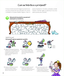 Carte de activități cu Prințese din seria De ce? De ce? De ce?, cu pagini de colorat, autocolante, jocuri și activități creative inspirate din lumea prințeselor.