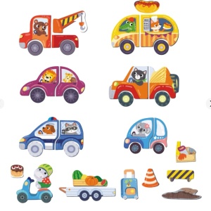 Joc magnetic DoDo Aventuri pe drum cu tablă magnetică, vehicule, semne de circulație și elemente rutiere pentru crearea propriilor trasee și povești.