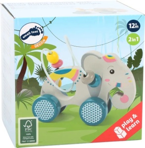 Jucărie de împins cu labirint de mărgele - Elefant colorat Small Foot