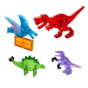 Set magnetic MAGNA-TILES Dino World – 40 piese cu dinozauri mari, plăci colorate și tematică vulcanică, pentru joacă STEM interactivă