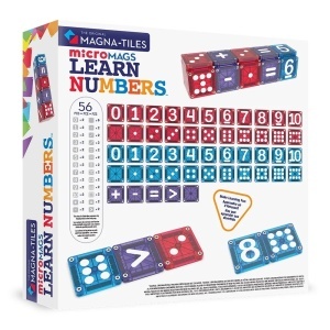 MAGNA-TILES microMAGS Learn Numbers, set educativ magnetic pentru învățarea cifrelor, numărării și operațiilor matematice de bază prin joacă STEM.