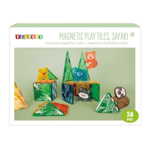 Magnetic Play Tiles Safari – Set magnetic de construcție 3D cu 38 de piese și animale safari