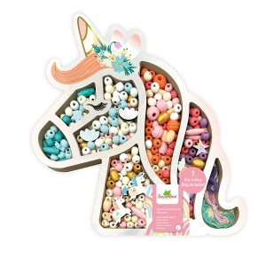 Mărgele pastel Unicorn Sycomore - set creativ cu 338 de mărgele din lemn