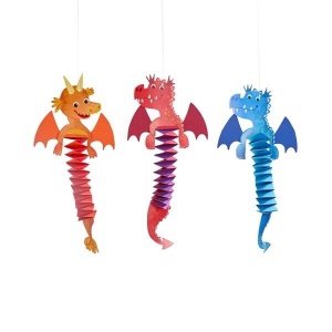 Set creativ Origami cu Dragoni HABA pentru copii, cu materiale pentru realizarea a 6 dragoni din hârtie și instrucțiuni ilustrate pas cu pas.
