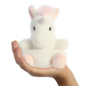 Palm Pals Sassy Unicorn, unicorn de pluș alb și roz de 13 cm, moale și pufos, ideal pentru joacă, îmbrățișări și colecționare.