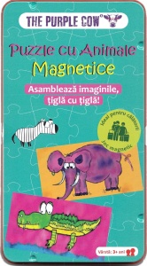 Puzzle cu animale magnetice Purple Cow - 2 puzzle-uri, 46 piese