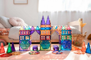 Set educativ magnetic Connetix Rainbow Mega Pack 212 piese, culori curcubeu.