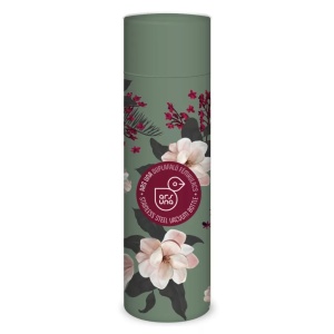Sticlă termoizolantă Ars Una Flowery Green de 500 ml cu design floral verde și pereți dubli din inox pentru băuturi reci sau calde.