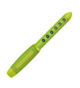 Stilou școlar Faber-Castell pentru dreptaci, culoare albastru, cu grip ergonomic și peniță din iridiu, recomandat pentru dezvoltarea abilităților de scriere la copii.