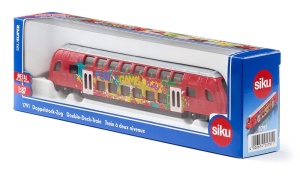 Machetă tren etajat SIKU 1791 cu caroserie metalică, detalii realiste și interior atent realizat, inspirată de trenurile moderne de pasageri.