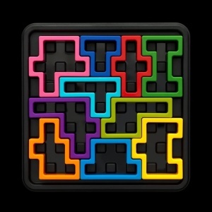 Joc IQ Deluxe Square de la Smart Games cu tablă pătrată, 10 piese puzzle decupate și broșură cu 120 de provocări logice pentru dezvoltarea gândirii spațiale și strategice.