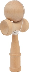 Joc Kendama din lemn natural cu minge și șnur, ideal pentru dezvoltarea coordonării, dexterității și concentrării copiilor.