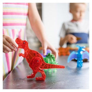 Set magnetic MAGNA-TILES Dino World – 40 piese cu dinozauri mari, plăci colorate și tematică vulcanică, pentru joacă STEM interactivă