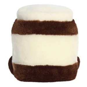 Palm Pals Silky Chocolate de la Aurora, jucărie de pluș moale de 13 cm în culori alb și maro, potrivită pentru copii încă de la naștere.