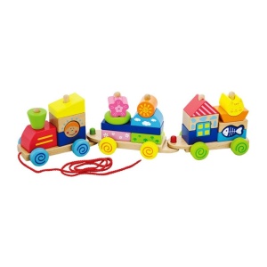 Puzzle trenulet din lemn cu cuburi