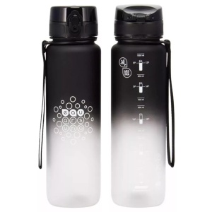 Sticlă de apă Ars Una cu capacitate de 600 ml, finisaj mat și design gradient negru-alb, realizată din Tritan fără BPA și prevăzută cu capac anti-scurgere cu sistem de siguranță.