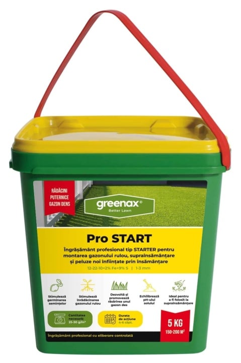 Îngrășământ profesional pentru gazon Greenax Pro START 12-22-10 + 2 % Fe + 9 % S 1-3 mm