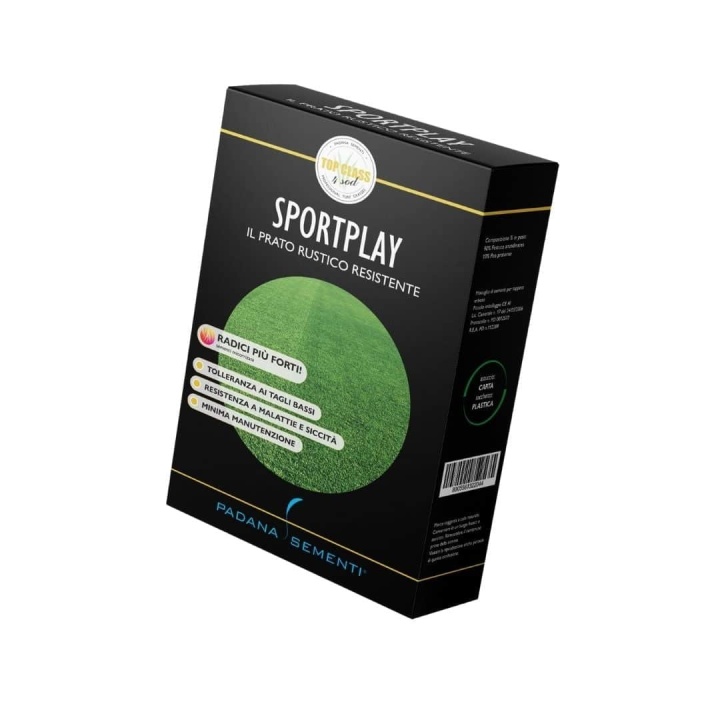 Semințe de gazon profesionale Padana© SportPlay, 1 kg, verde închis, rezistență la seceta, rezistență la călcare, permite tăieri joase