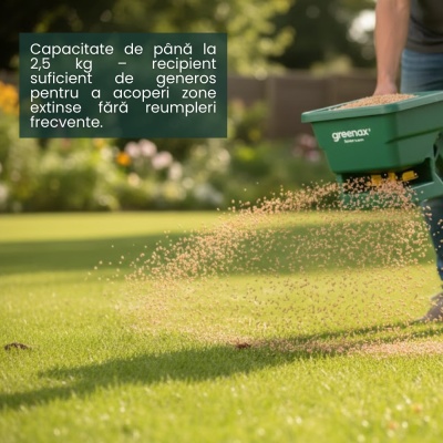 Dispozitiv de împrăștiere fertilizant, semințe și sare Greenax EasyFeed, 2,5 kg, 5 trepte de reglare, verde - Img 3