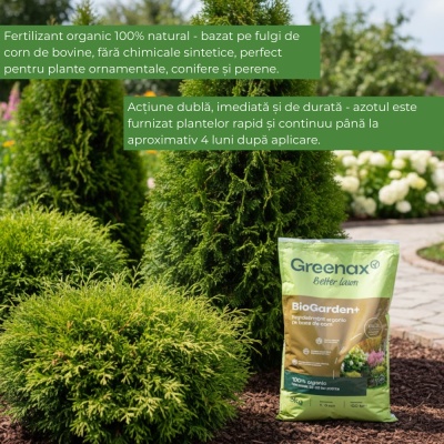 Greenax BioGarden+ – Îngrășământ Organic 5 kg pentru 25‑50 Plante, Conifere și Perene, 14 % Azot, 2 % Sulf, Creștere Rapidă și Sănătoasă - Img 5