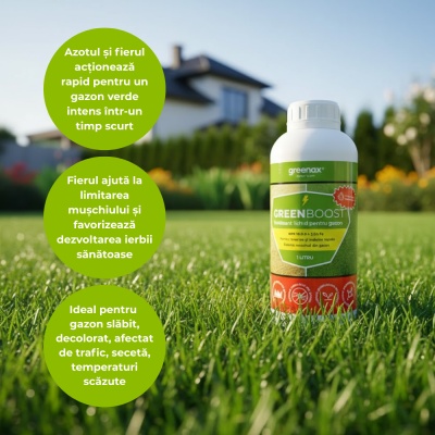Greenax GREENBOOST – Îngrășământ Foliar Gazon 1 L, NPK 16‑0‑0 + 3.5 % Fier, Pentru Înverzire Rapidă, Eliminare Mușchi și Revitalizare Peluză - Img 3