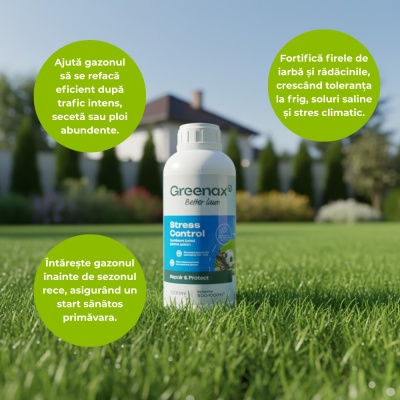 Greenax STRESS CONTROL – Îngrășământ foliar gazon 1 L cu azot și aminoacizi, susține rezistența la stres (secetă, trafic, ploi) și pregătește peluza pentru iarnă - Img 3