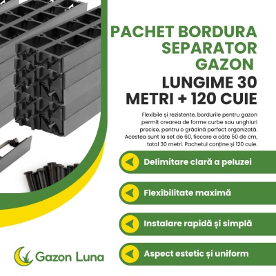 Pachet bordură separator gazon lungime 30 metri + 120 cuie - Img 2