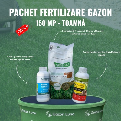 Pachet fertilizare gazon, de toamnă, pentru 150 metri pătrați