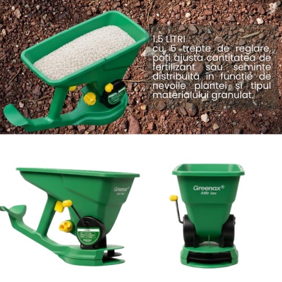 Dispozitiv de imprastiere fertilizant, seminte si sare Greenax ProFeed, 1,5 litri, 5 trepte de reglare, verde - Img 3