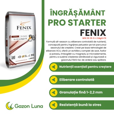 Fenix Pro Starter – Îngrășământ Gazon 20 kg, Granule Eliberare Controlată, NPK 19‑19‑5 + 2 MgO + Microelemente, Creștere Uniformă și Rezistentă - Img 2