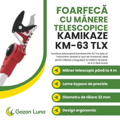Foarfecă telescopică Kamikaze KM‑63 TLX – lungime 2,4–4 m, lame Bypass, diametru tăiere 32 mm - Img 2