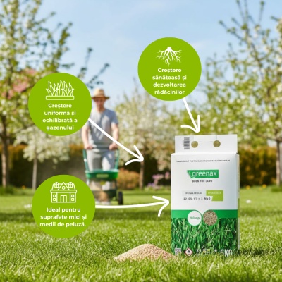 Greenax Premium Primăvară – Îngrășământ Gazon 5 kg, NPK 22‑05‑11 + 3 MgO, Eliberare Controlată XCU pentru Creștere și Verde Intens în Sezonul de Primăvară - Img 3