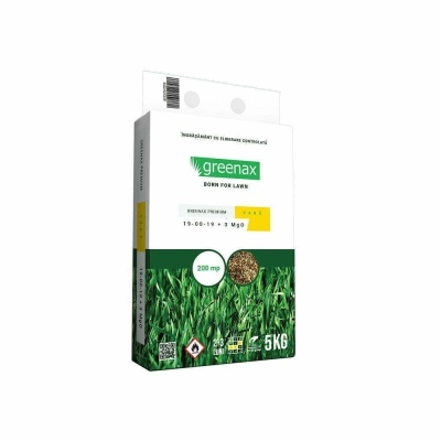 Greenax Premium Vară – Îngrășământ Gazon 5 kg, NPK 19‑0‑19 + 3 MgO, Eliberare Controlată pentru Nutriție de Vară, 150‑200 m²
