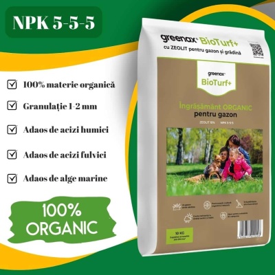 Îngrășământ organic pentru gazon Greenax BioTurf+, 10 kg, acoperire 200-350 mp2, fier, acizi humici, acizi fulvici, alge marine - Img 8
