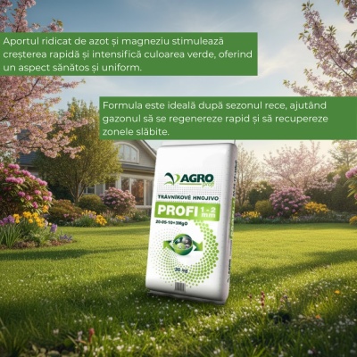 AgroProfi Primăvară – Îngrășământ Gazon 20‑05‑10 + 3 MgO, 20 kg, până la 800 m², Granule Fine 1‑2 mm, Efect Rapid - Img 5