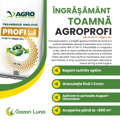 AgroProfi Toamnă – Îngrășământ Gazon 13‑00‑17 + 4 MgO + 2 Fe, 20 kg, până la 800 m², Granule Fine 1‑2 mm, Efect Rapid - Img 2