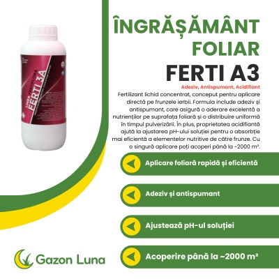 FERTI3A – Aditiv Foliar 1 L pentru Gazon cu Acțiune Adezivă, Antispumantă și Acidifiantă, Acoperire până la 2000 m² - Img 2