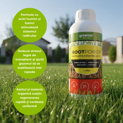 Greenax ROOTPOWER – Îngrășământ foliar gazon 1 L cu acizi humici & fulvici, azot și materie organică, pentru înrădăcinare rapidă - Img 3