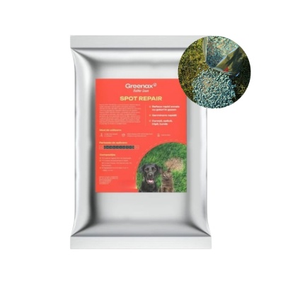 Greenax Spot Repair kit pentru repararea golurilor din gazon cu semințe, îngrășământ și mulch, 1.5 kilograme, 15 pete