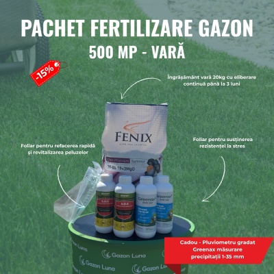 Pachet fertilizare gazon, de vară, pentru 500 metri pătrați