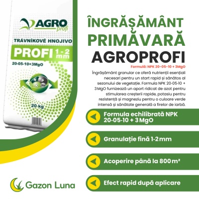 AgroProfi Primăvară – Îngrășământ Gazon 20‑05‑10 + 3 MgO, 20 kg, până la 800 m², Granule Fine 1‑2 mm, Efect Rapid - Img 2