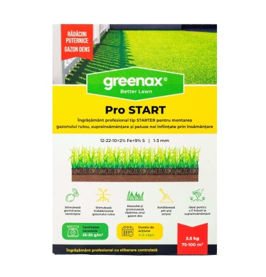 Îngrășământ profesional pentru gazon Greenax Pro START 12-22-10 + 2 % Fe + 9 % S 1-3 mm, 2.5 kilograme - Img 6