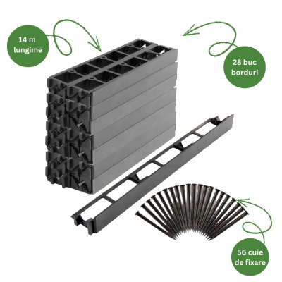 Pachet bordură separator gazon lungime 14 metri + 56 cuie