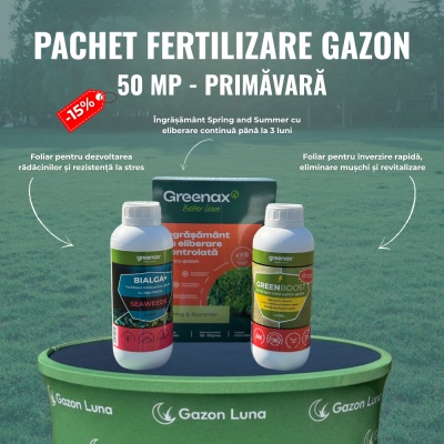 Pachet fertilizare gazon, de primăvară, pentru 50 metri pătrați