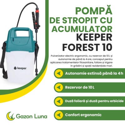 Pompă de stropit electrică Keeper Forest 10 L – acumulator Lithium, autonomie 4 ore, 2 duze (foliar și erbicide), fabricată în Spania - Img 2