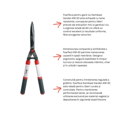Foarfecă pentru gard viu, 60 cm, arbuști mici, Kamikaze Garden KM-30, made in Spain - Img 3