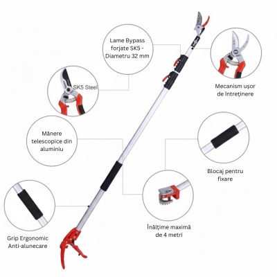 Foarfecă telescopică Kamikaze KM‑63 TLX – lungime 2,4–4 m, lame Bypass, diametru tăiere 32 mm - Img 3