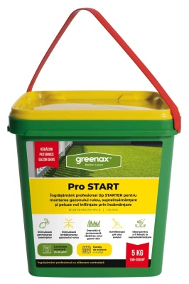 Greenax Pro START – Îngrășământ Profesional Gazon 5 kg, NPK 12-22-10 + Fe & S, Nutriție Constantă 4-6 Săptămâni pentru Montare Rulou și Însămânțare